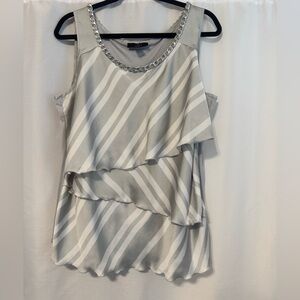 Alfani Silver and White Striped Ruffle Chain-Trim Sleeveless Camisole